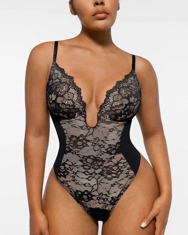 Lace Glamour Supportive Plunge Thong Bodysuit Online