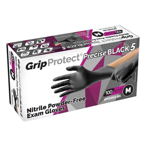 ***(BEST VALUE, PRICE DROP)*** GripProtect® BLACK 5mil NITRILE Exam Gloves, PF, Textured, 100 box or 10boxes case. Cheap