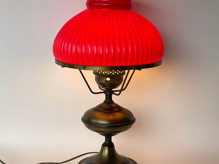 Vintage Early American Lamp with Red Student Shade Fashion