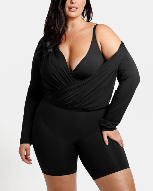 Built-In Shapewear 2-in-1 Overlapping V-Neck Top Discount