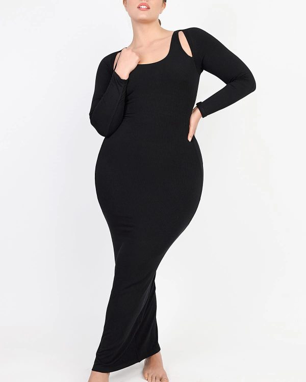 Cozy Ribbed Shoulder Cut-Out Shaping Dress on Sale