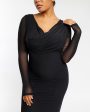 Mesh Draped V-Neck Shaping Dress Online Sale