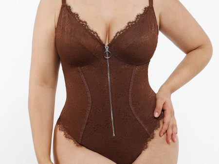 Lace Glamour Flawless Zip Front Thong Bodysuit For Sale