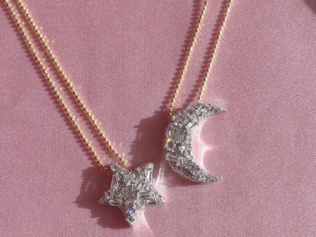 Baguette Star-Moon Necklace, 925 Sterling Silver Hot on Sale