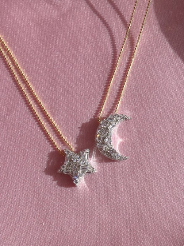 Baguette Star-Moon Necklace, 925 Sterling Silver Hot on Sale