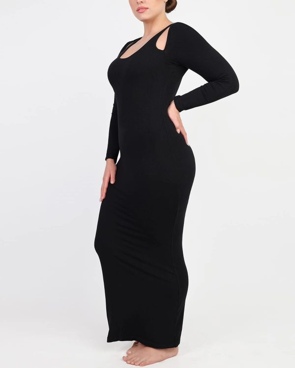 Cozy Ribbed Shoulder Cut-Out Shaping Dress on Sale