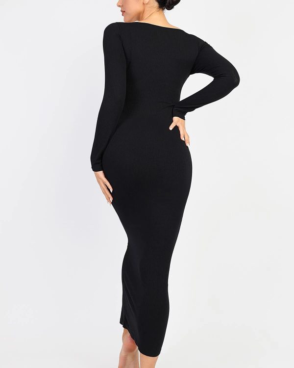 Cozy Ribbed Shoulder Cut-Out Shaping Dress on Sale