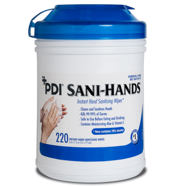 ***SALE***  (75% OFF Expired) PDI Sani Hands, Hand Wipes Large 6 x 7½ (blue cap) For Sale