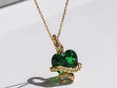 Medusa Snake Heart Necklace, 925 Sterling Silver, Gold or Silver Plated, Snake Necklace, Green Heart Necklace Hot on Sale