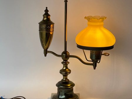 Vintage Early American Lamp with Caramel Glass Shade Hot on Sale