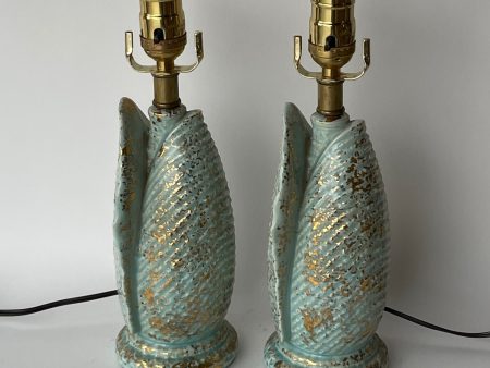 Pair of Blue Ceramic Shell Lamps For Discount