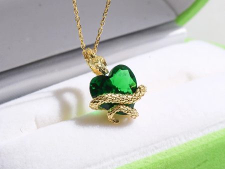 Medusa Snake Heart Necklace, 925 Sterling Silver, Gold or Silver Plated, Snake Necklace, Green Heart Necklace on Sale